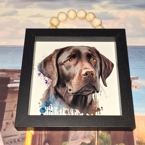Chocolate Labrador Retriever Dog Portrait Watercolor Oil Painting Framed‎ Print - Picture 1 of 8